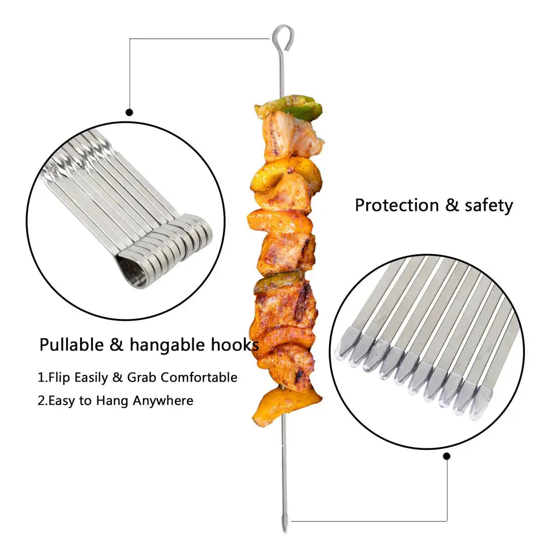 ASMOKE Metal Skewers for Grilling Kabob Sticks 43.1cm – 10 Pack - BBQ Backyard Supply Co