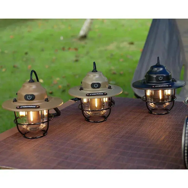 Retro LED Outdoor and Camping Lantern — USB Rechargeable, Hanging Design (Black) - BBQ Backyard Supply Co