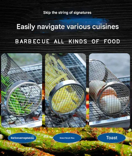 2 Pcs Size S Stainless Steel Rolling BBQ Grill Basket Cylindrical Grilling Cage (304 Food‑Grade) - BBQ Backyard Supply Co