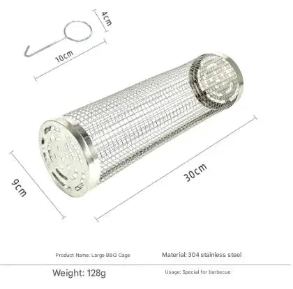 2 Pcs Size L Stainless Steel Rolling BBQ Grill Basket Cylindrical Grilling Cage (304 Food‑Grade) - BBQ Backyard Supply Co