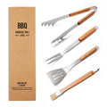 Premium 4-Piece BBQ Tool Set with Rubberwood Handles - Kraft Box - BBQ Backyard Supply Co