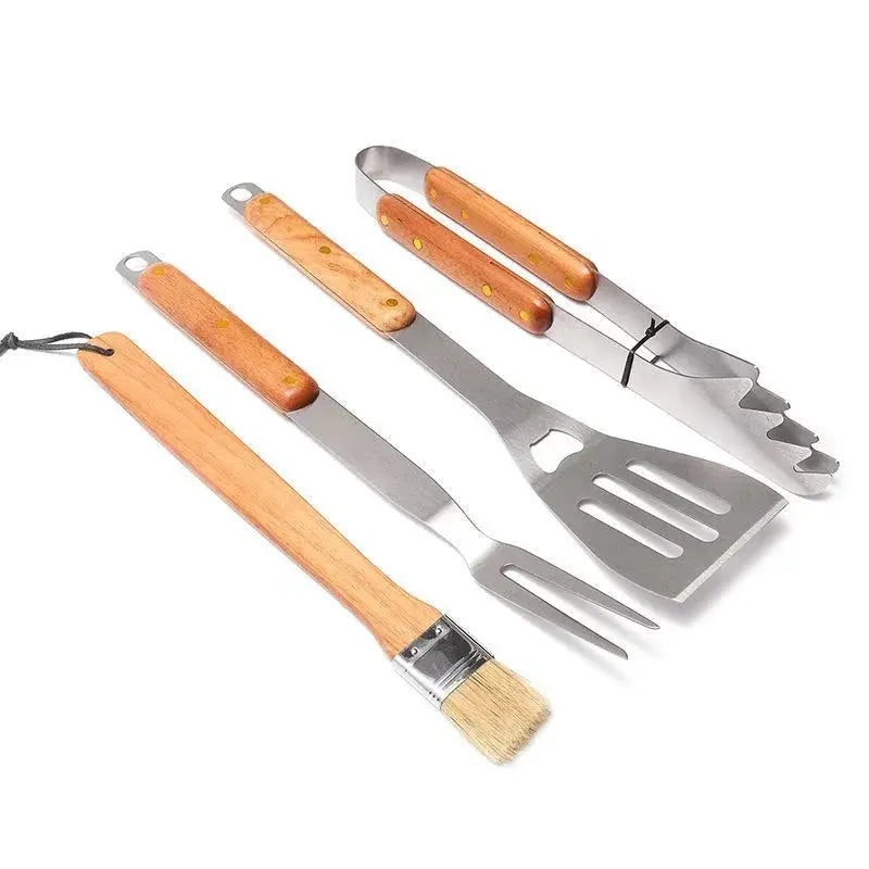 Premium 4-Piece BBQ Tool Set with Rubberwood Handles - Kraft Box - BBQ Backyard Supply Co