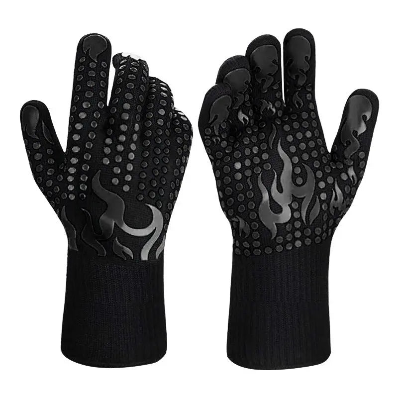 Black a Pair Of Extreme Heat Resistant BBQ Gloves (500°C) - Aramid Fiber with Non-Slip Silicone Grip for Grilling & Oven Use BBQ Backyard Supply Co