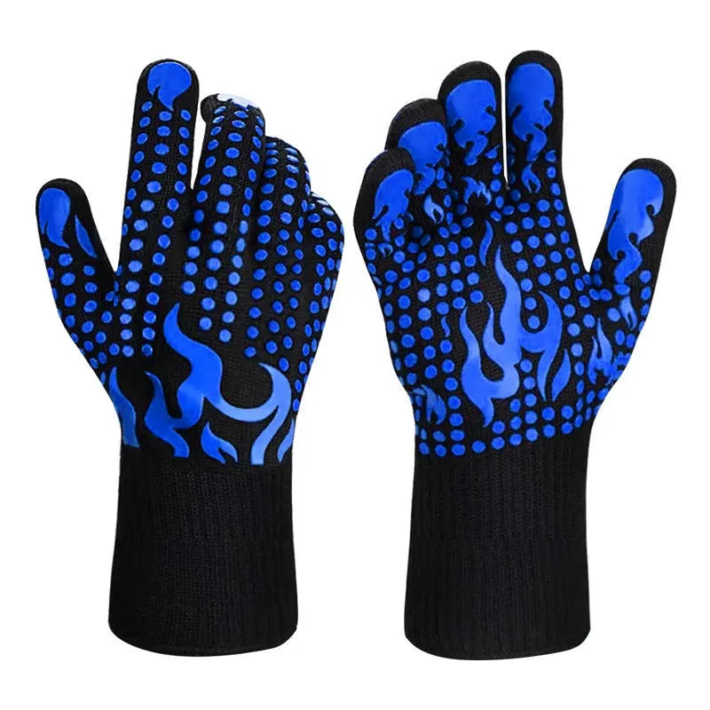 Blue a Pair Of Extreme Heat Resistant BBQ Gloves (500°C) - Aramid Fiber with Non-Slip Silicone Grip for Grilling & Oven Use BBQ Backyard Supply Co