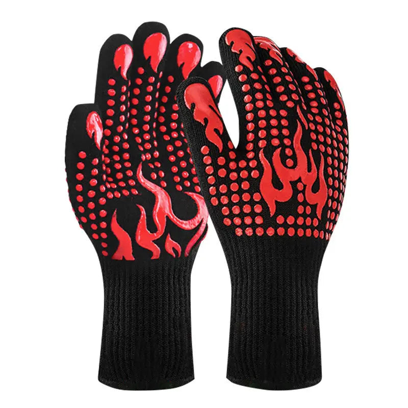 Red a Pair Of Extreme Heat Resistant BBQ Gloves (500°C) - Aramid Fiber with Non-Slip Silicone Grip for Grilling & Oven Use BBQ Backyard Supply Co