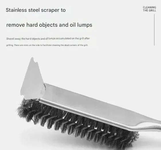 Plastics Handle Heavy Duty BBQ Grill Brush - Stainless Steel Wire Cleaner with Scraper for Effortless Grate Cleaning - BBQ Backyard Supply Co