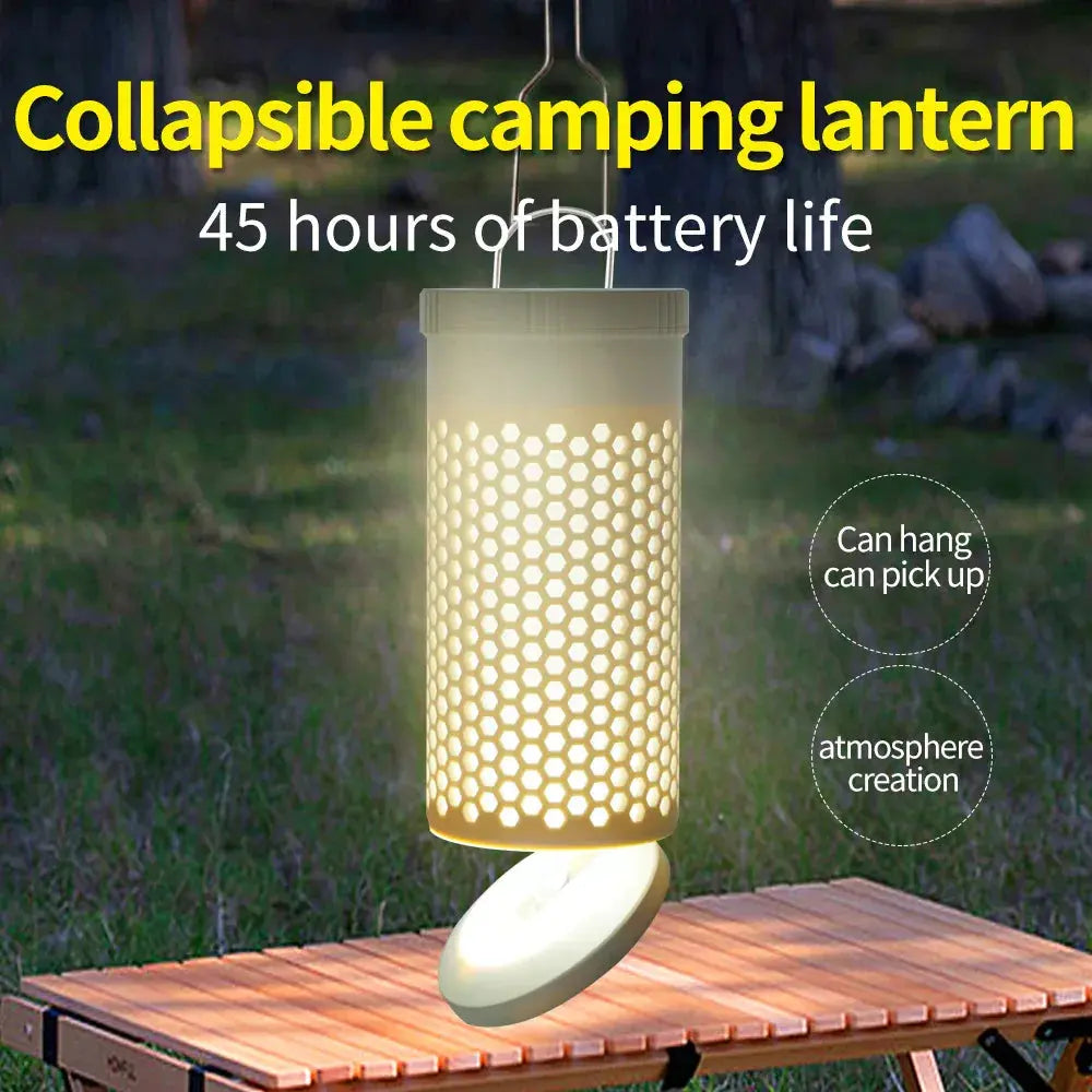 Collapsible LED Camping Lantern – 45-Hour Battery Life, USB-C Charging, Atmosphere Lighting (Khaki) - BBQ Backyard Supply Co