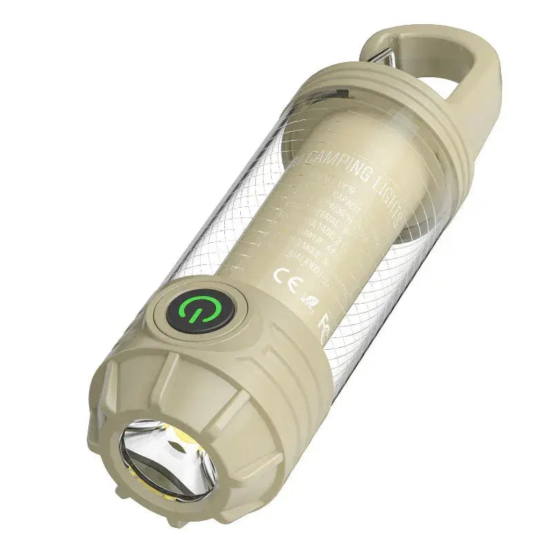 Tri-Color Camping Lantern & Flashlight – Rechargeable, 360° Ambient Light, Hook Design (Khaki) - BBQ Backyard Supply Co