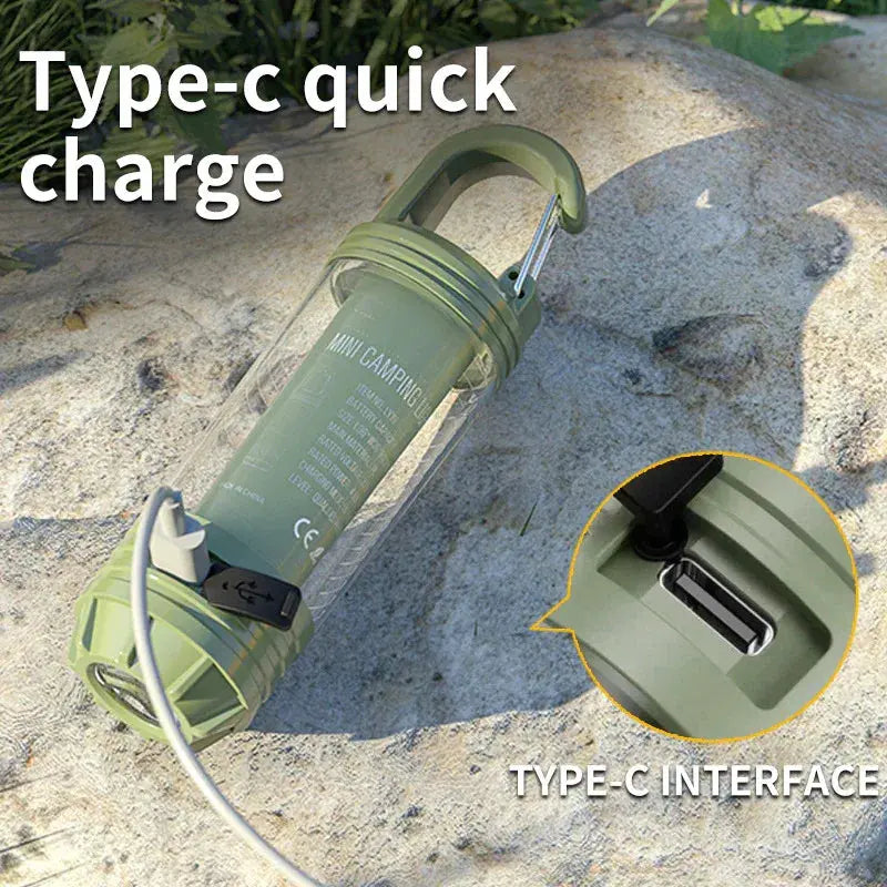 Tri-Color Camping Lantern & Flashlight – Rechargeable, 360° Ambient Light, Hook Design (Khaki) - BBQ Backyard Supply Co