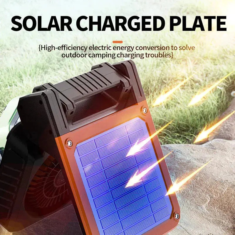 Solar & USB Rechargeable Camping Fan with LED Light – Portable Power Bank, 180° Collapsible (Green) - BBQ Backyard Supply Co