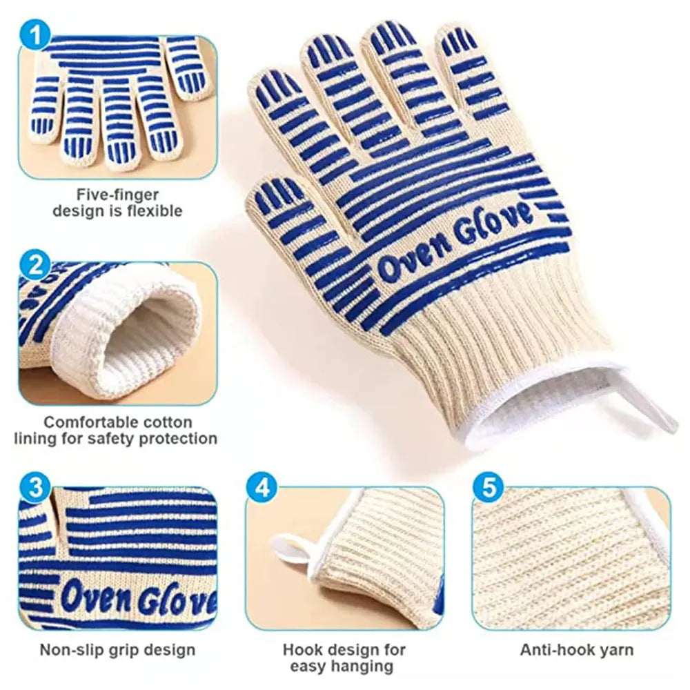 Blue and White Extreme Heat Resistant BBQ Gloves - Cut-Resistant Oven Mitts with Non-Slip Silicone Grip BBQ Backyard Supply Co