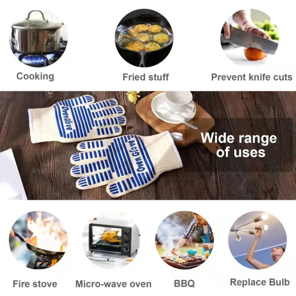 Blue and White Extreme Heat Resistant BBQ Gloves - Cut-Resistant Oven Mitts with Non-Slip Silicone Grip BBQ Backyard Supply Co