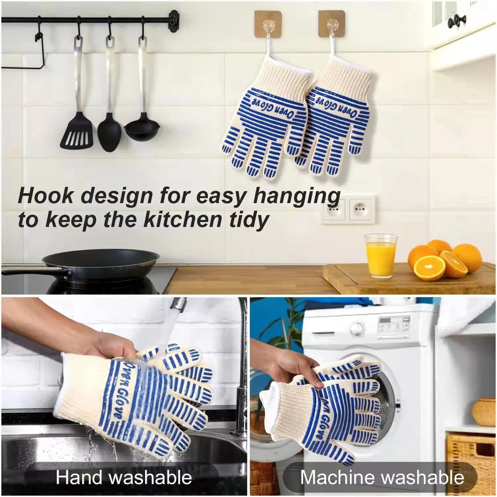 Blue and White Extreme Heat Resistant BBQ Gloves - Cut-Resistant Oven Mitts with Non-Slip Silicone Grip BBQ Backyard Supply Co