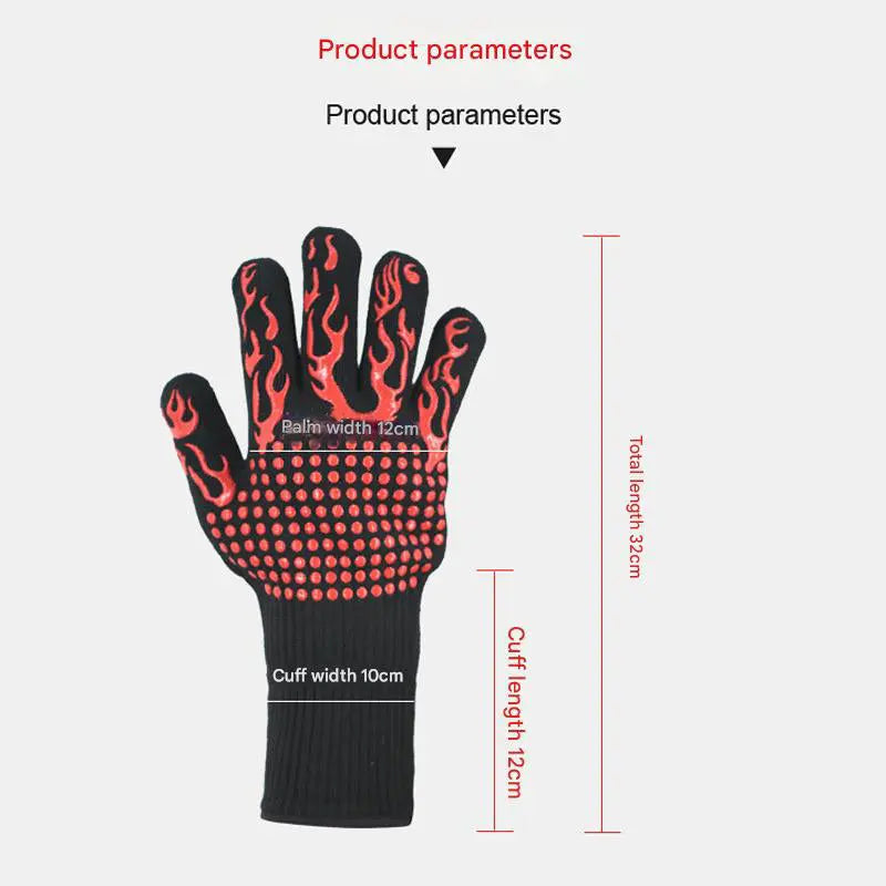 Blue Flame Pattern Extreme Heat Resistant BBQ Gloves - 500°C Flame Design Oven Gloves with Non-Slip Silicone Grip BBQ Backyard Supply Co
