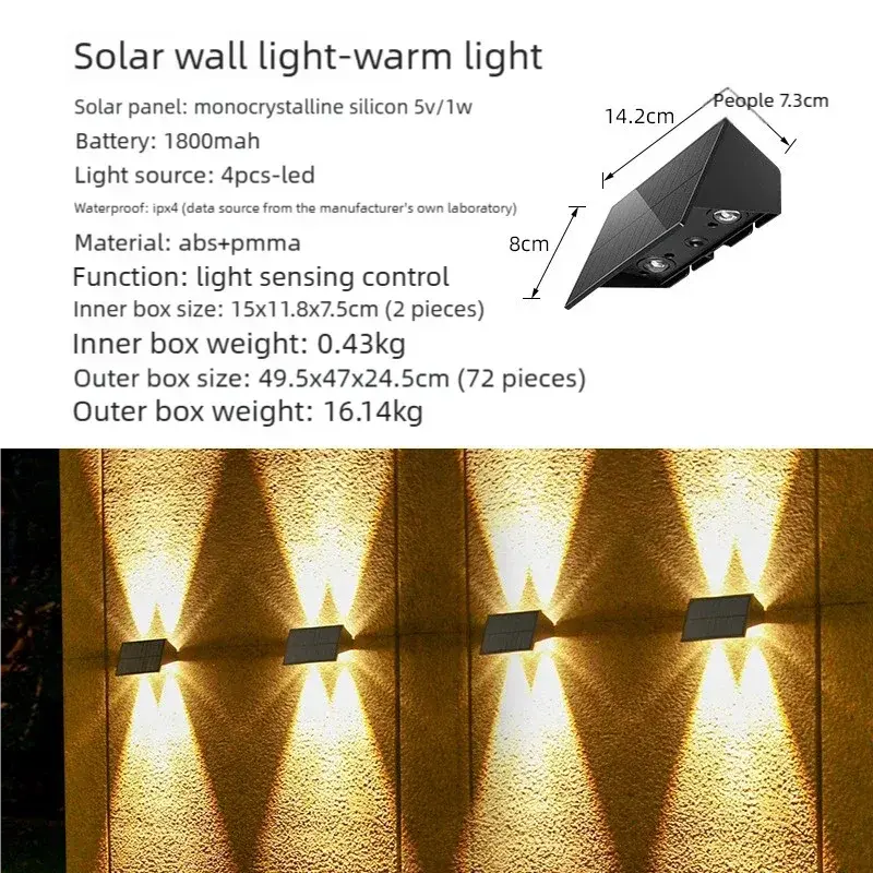 Solar Powered Up and Down Wall Light – Outdoor LED Wall Lantern, IPX4 Waterproof, Auto Sensor, Yellow Light - BBQ Backyard Supply Co