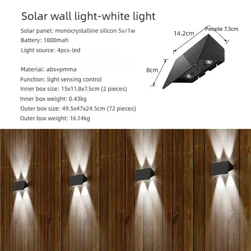 Solar Powered Up and Down Wall Light – Outdoor LED Wall Lantern, IPX4 Waterproof, Auto Sensor, White Light - BBQ Backyard Supply Co