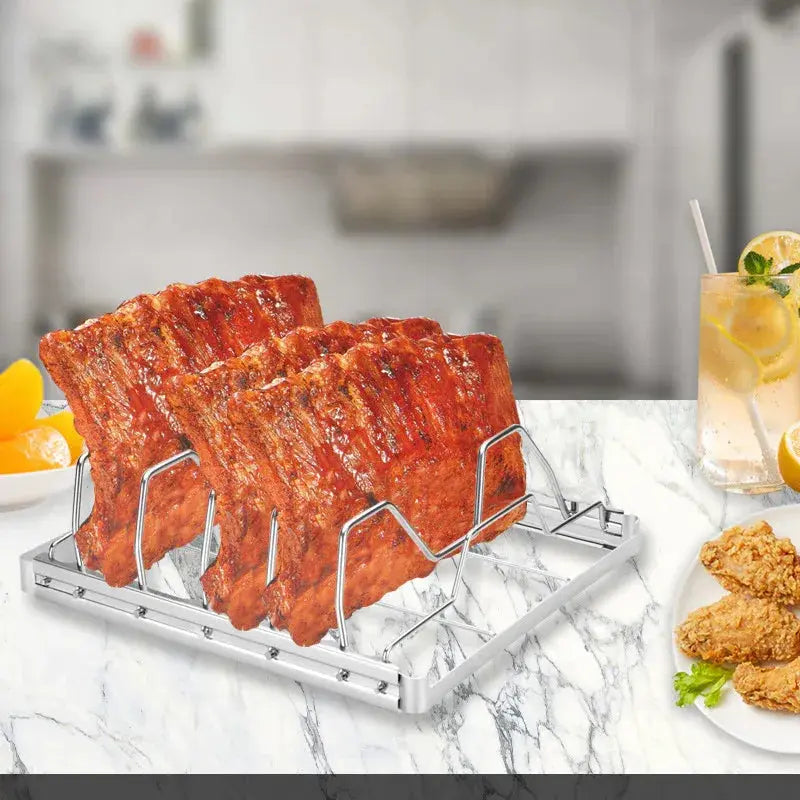 2-Pack Foldable Stainless Steel Rib Racks - BBQ Backyard Supply Co