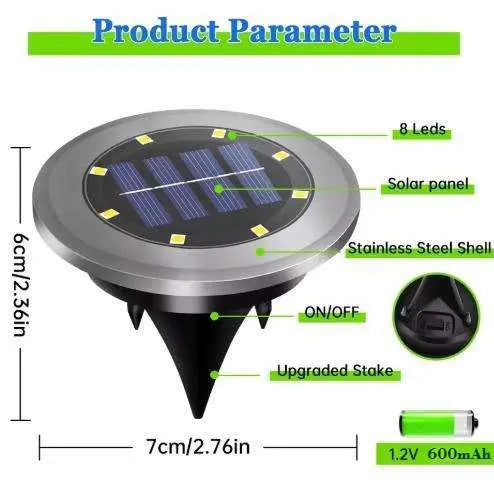 4‑Pack Solar LED In‑Ground Warm Yellow Light Set - Stainless Steel Waterproof Outdoor Garden Pathway and Landscape Spike Lamps