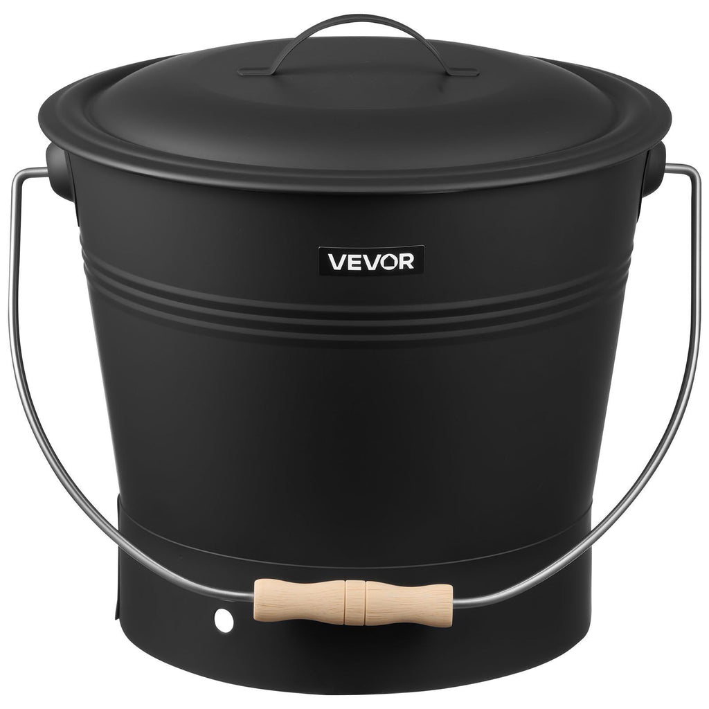Ash Bucket, 4 PCS with Lid, Shovel, Broom and Gloves, Metal Fireplace Charcoal Bucket and Ash Can, 9.8L Large Capacity for Fireplace, Fire Pits, Wood Burning Stoves, Indoor and Outdoor
