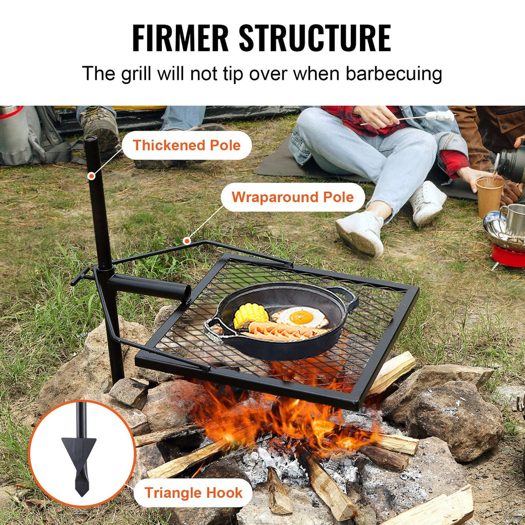 Swivel Campfire Grill, Fire Pit Grill Grate over Fire Pits, Heavy Duty Steel Grill Grates, 360° Adjustable Open Fire Outdoor Cooking Equipment, Portable Camp Fire Racks for Camping Outdoor BBQ