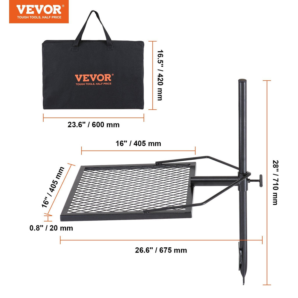 Swivel Campfire Grill, Fire Pit Grill Grate over Fire Pits, Heavy Duty Steel Grill Grates, 360° Adjustable Open Fire Outdoor Cooking Equipment, Portable Camp Fire Racks for Camping Outdoor BBQ