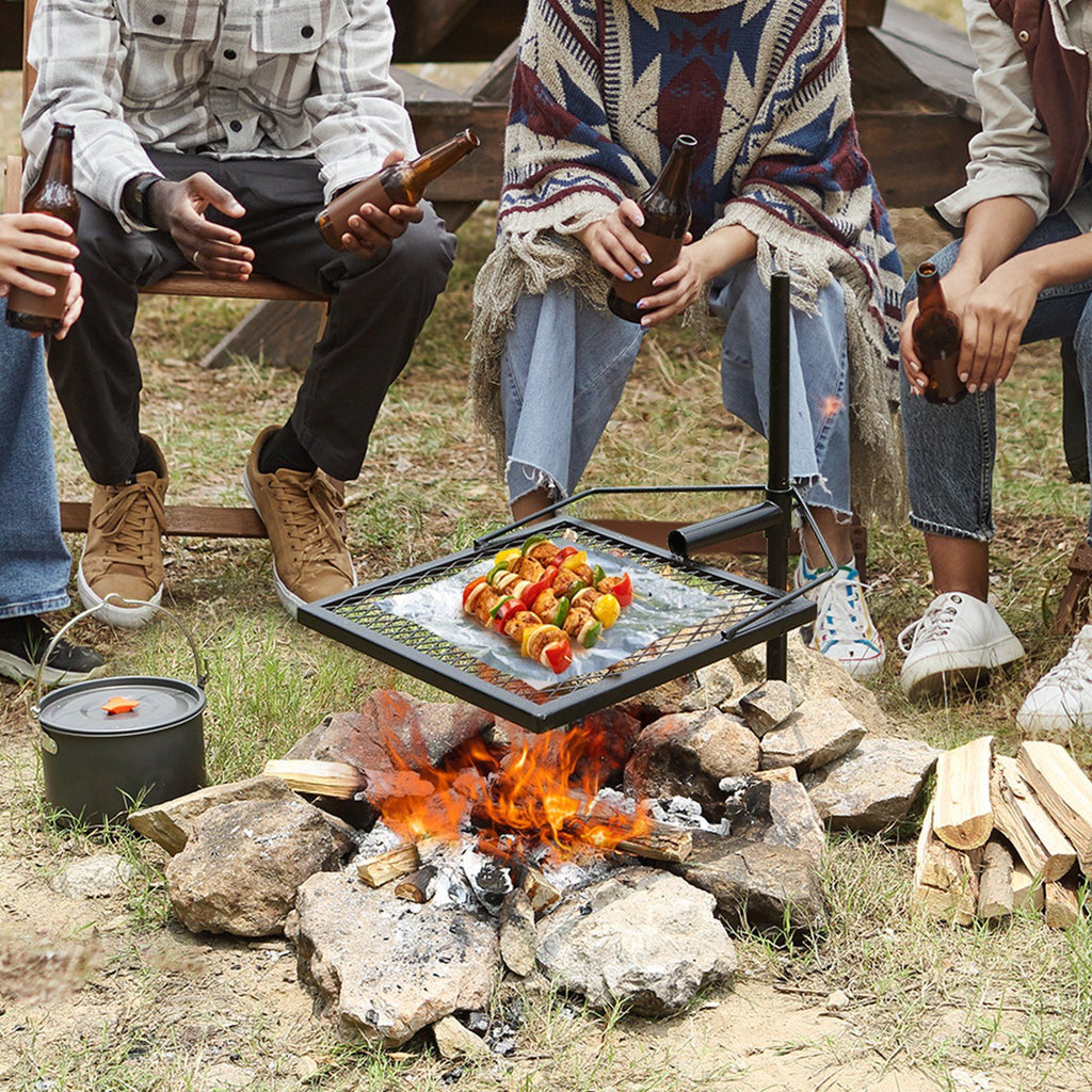 Swivel Campfire Grill, Fire Pit Grill Grate over Fire Pits, Heavy Duty Steel Grill Grates, 360° Adjustable Open Fire Outdoor Cooking Equipment, Portable Camp Fire Racks for Camping Outdoor BBQ