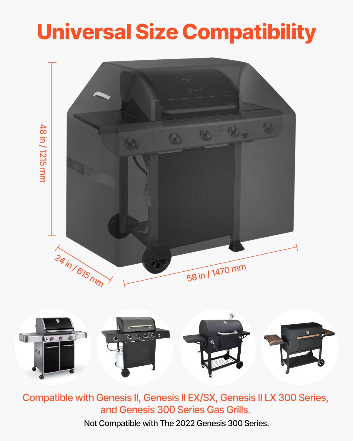58 inch Grill Cover Heavy Duty BBQ Gas Grill Cover Outdoor Waterproof