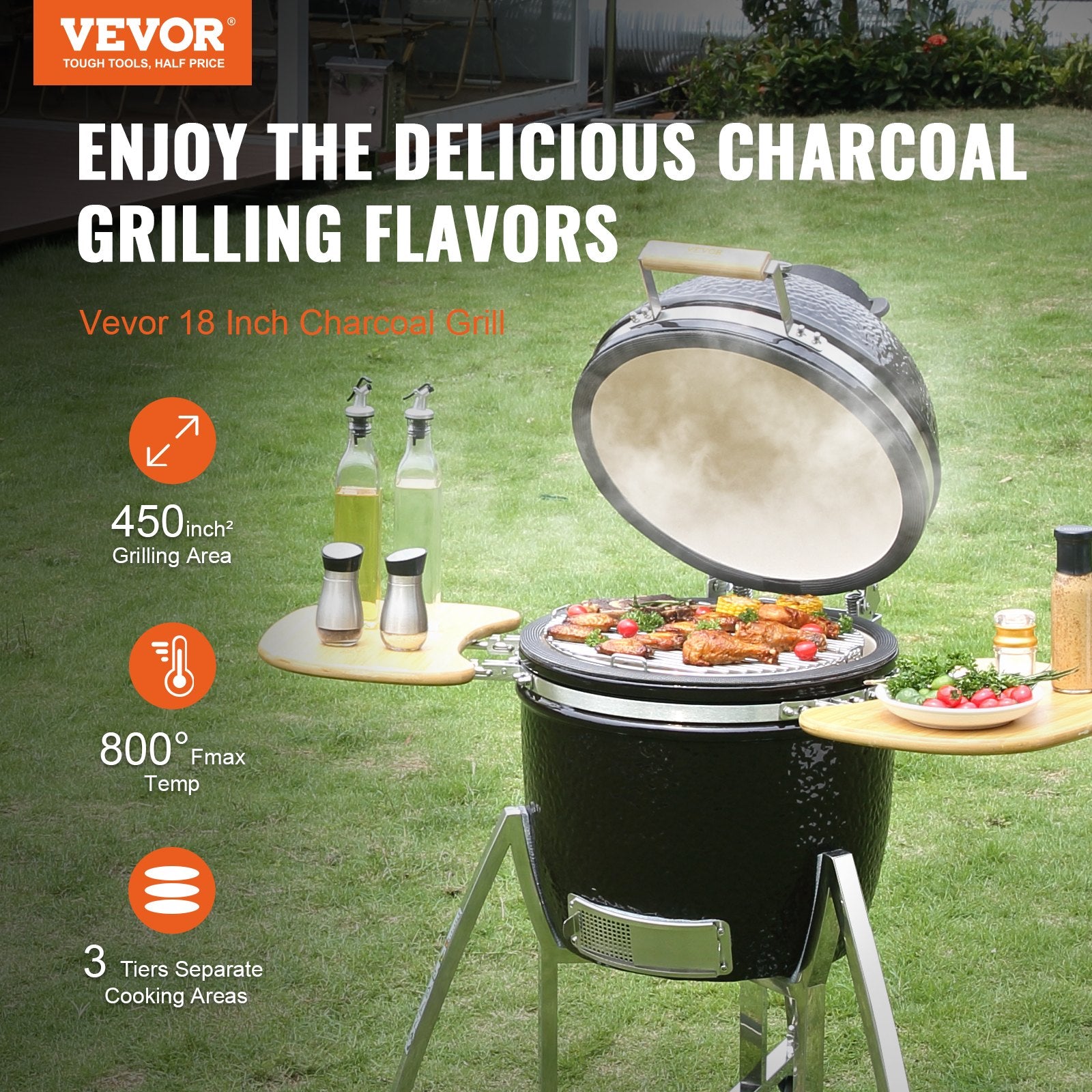VEVOR Portable Charcoal & Gas Grill • Heavy‑Duty Stainless Steel • Mini Smoker with Cart & Cover