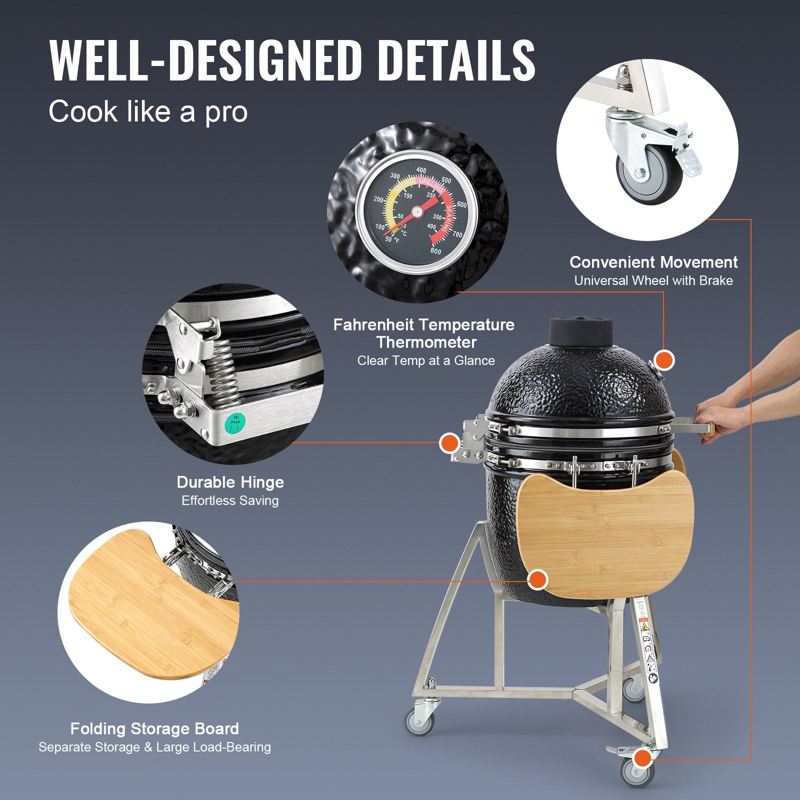 VEVOR Portable Charcoal & Gas Grill • Heavy‑Duty Stainless Steel • Mini Smoker with Cart & Cover