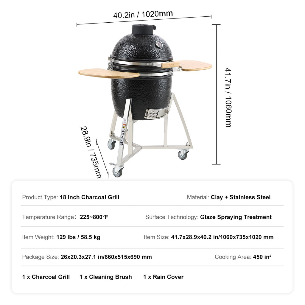 VEVOR Portable Charcoal & Gas Grill • Heavy‑Duty Stainless Steel • Mini Smoker with Cart & Cover