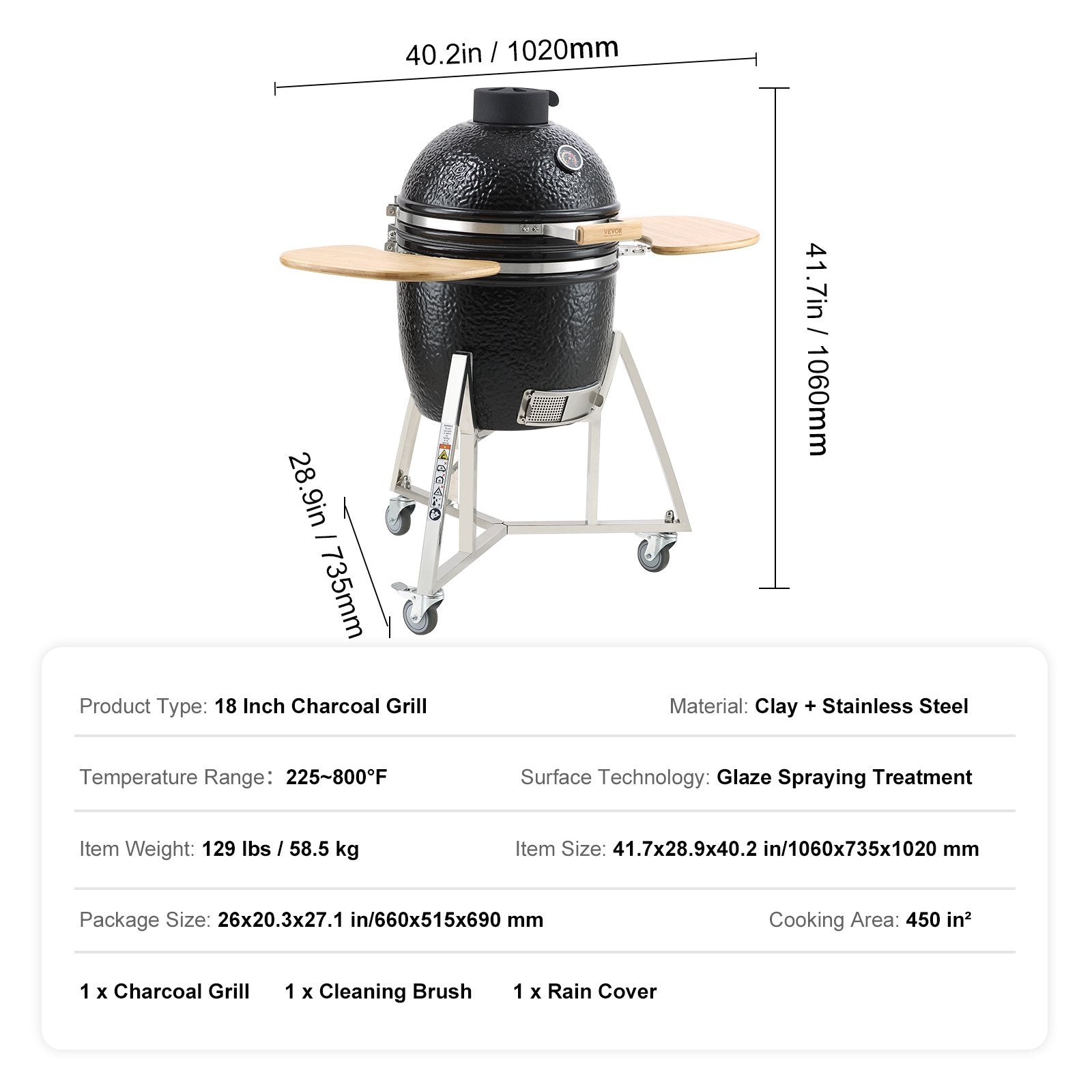 VEVOR Portable Charcoal & Gas Grill • Heavy‑Duty Stainless Steel • Mini Smoker with Cart & Cover